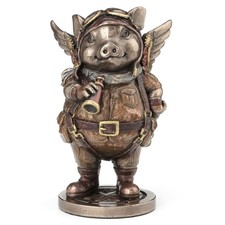 Statuina Veronese Design 5 3/8" Steampunk aviatore maiale volante resina finitura bronzo