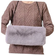 Faux Fur Hand Muffs for Women Winter Warm Arm and Hand Warmer with PU Grey