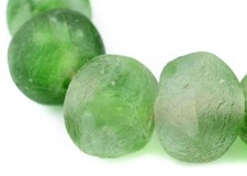Super Jumbo Green Swirl Recycled Glass Beads 35mm Ghana African Sea Glass Round