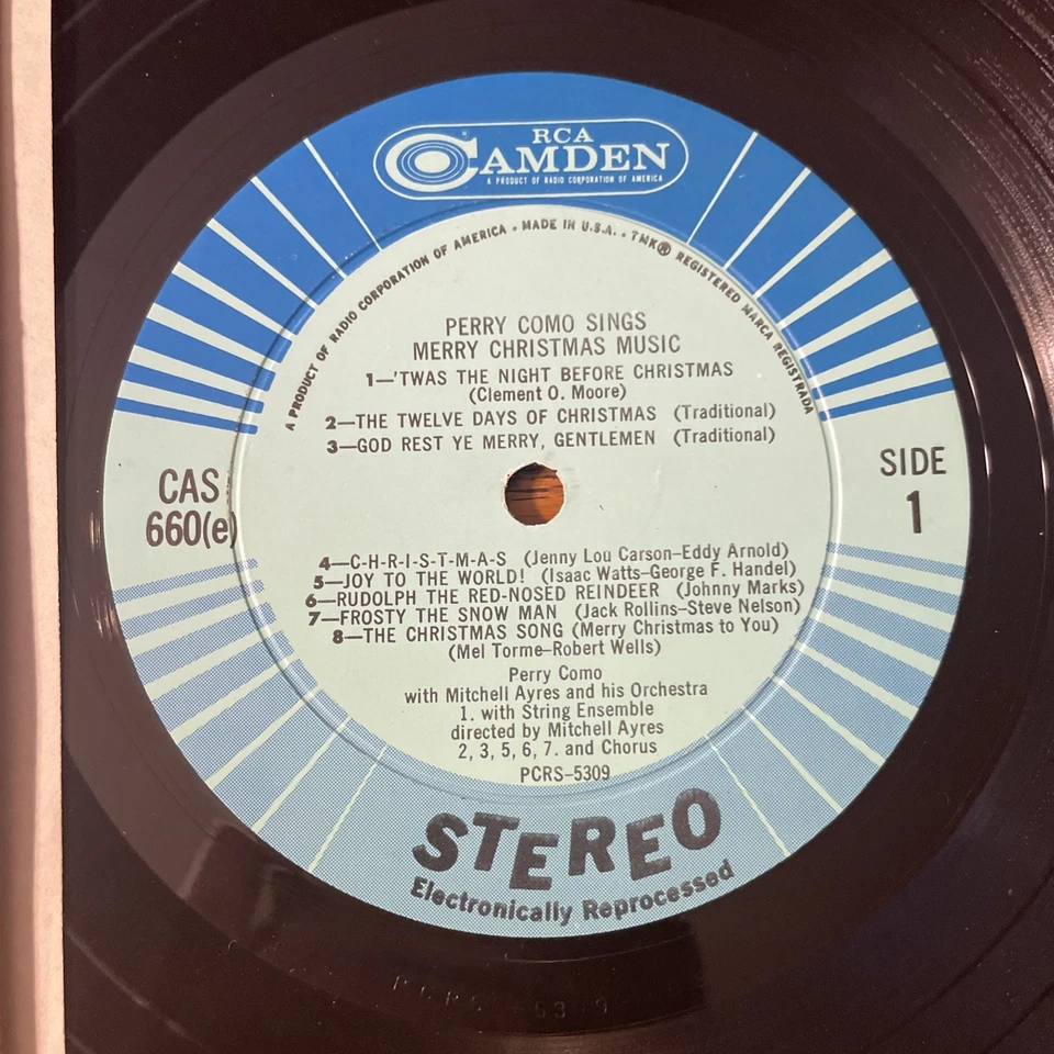 Perry Como Sings Merry Christmas Music LP RCA Camden Stereo Holiday + Shrink VG+ - Image 3 of 4