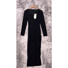 New Zara Dress Small Womens Black Front Cutout Long Sleeve Ruched Maxi Gown