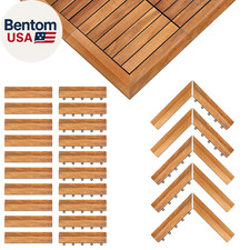 Solid Acacia Wood Edge Trim Set for Interlocking Deck Tiles - 20 PCS Border Trim