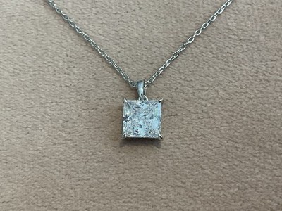 2,0 Karat Lab Created Princess Diamant Anhänger inkl Halskette platiniert 925