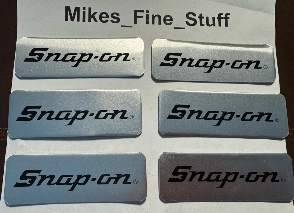 ШЕСТЬ (6) SNAP-ON инструментарий логотипы тиски значок алюминиевая эмблема стикер этикетка неправильный - Изображение 3 из 4