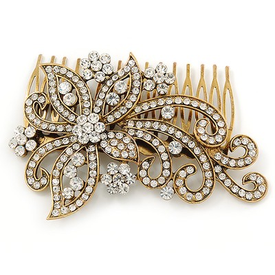 Vintage inspirierte Braut/Hochzeit/Abschlussball/Party goldfarbene klare Kristalle