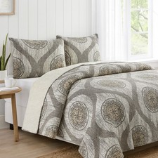 Grey Quilted Coverlet Bedspread Set   Durable Discounted Everyday Budget Bedding