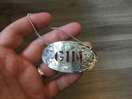 Sterling Silver Gin Decanter Label Mexico Barware, 6.6 Grams, Worth a Look! - Picture 2 of 10