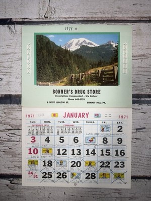 VTG Bonner's Drug Store Summit Hill PA 1971 Western Monarch Advertising Calendar