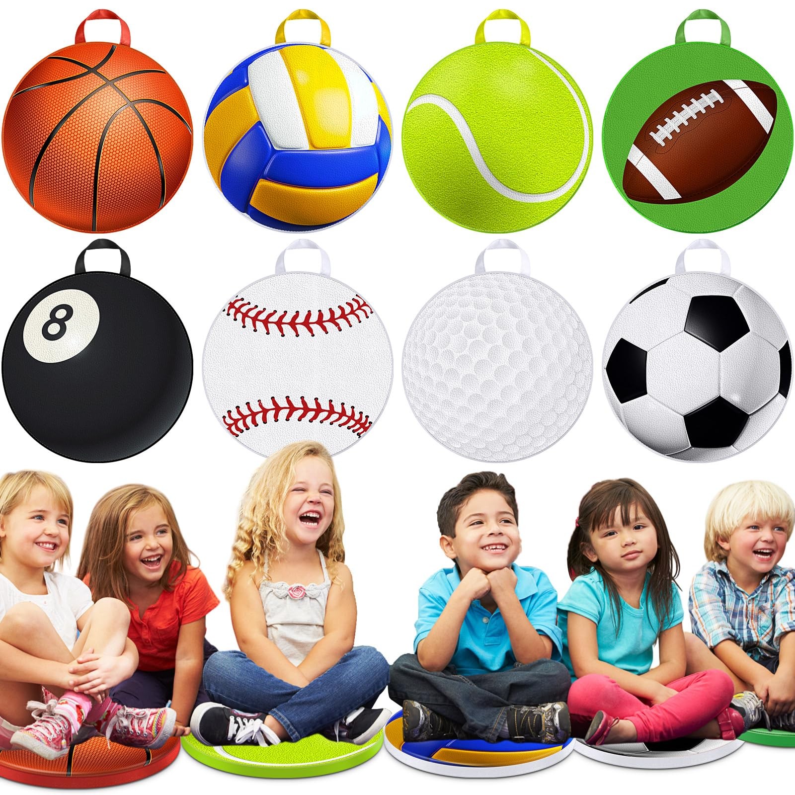 8 Pcs Sports Floor Cushions for Classroom Flexible Round Seating Pillow Soft ...