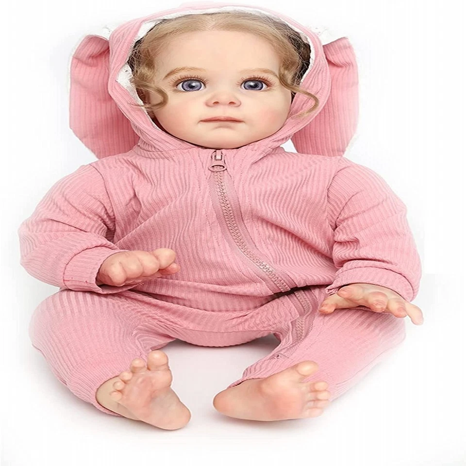DHL 55cm Reborn Puppe Baby Lebensecht Weiches Vinyl Silikon Stoffkörper Mädchen - Bild 4 von 4