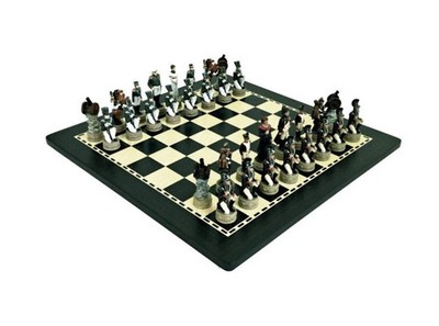 Italfama Napoleon vs Russia Hand Painted Chess Set with Ebony Board