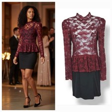 Forever 21 Sheer Lace Longsleeve Peplum Mini Dress in Wine/Black Size Medium