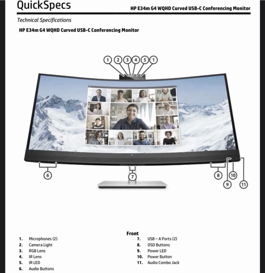 HP E34m G4 WQHD Curved USB-C Conferencing Monitor Brand New In Box - Image 2 of 4