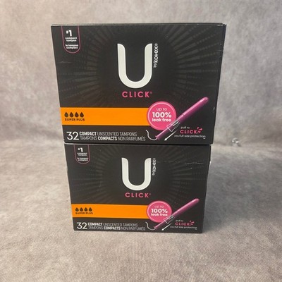 2 Pack U by Kotex Click Super Plus Compact Unscented Tampons 32 Count 64 Total