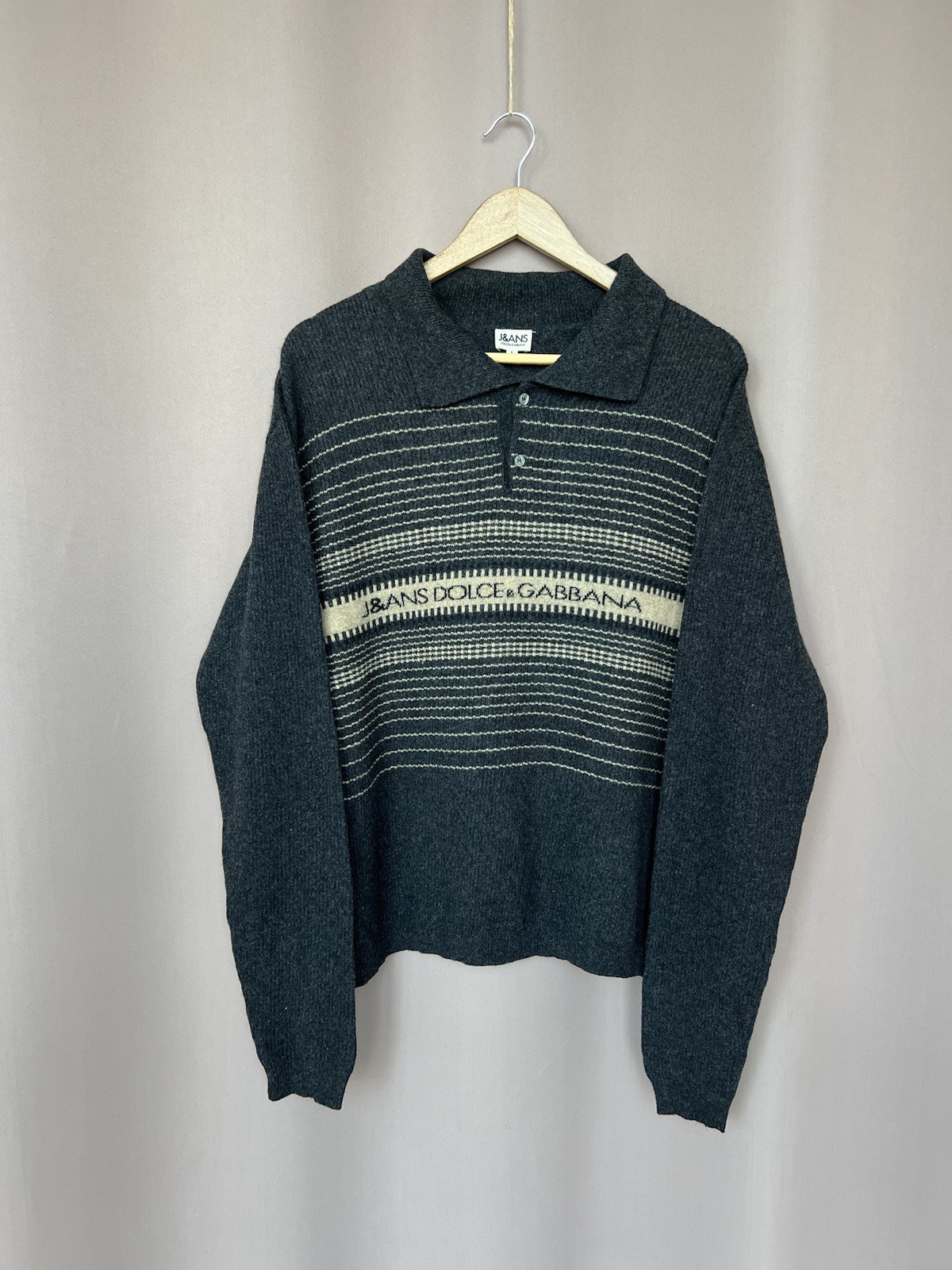 Dolce & Gabbana Vintage Wool Knit Jumper Size M/L 90's DG Logo Collared Sweater