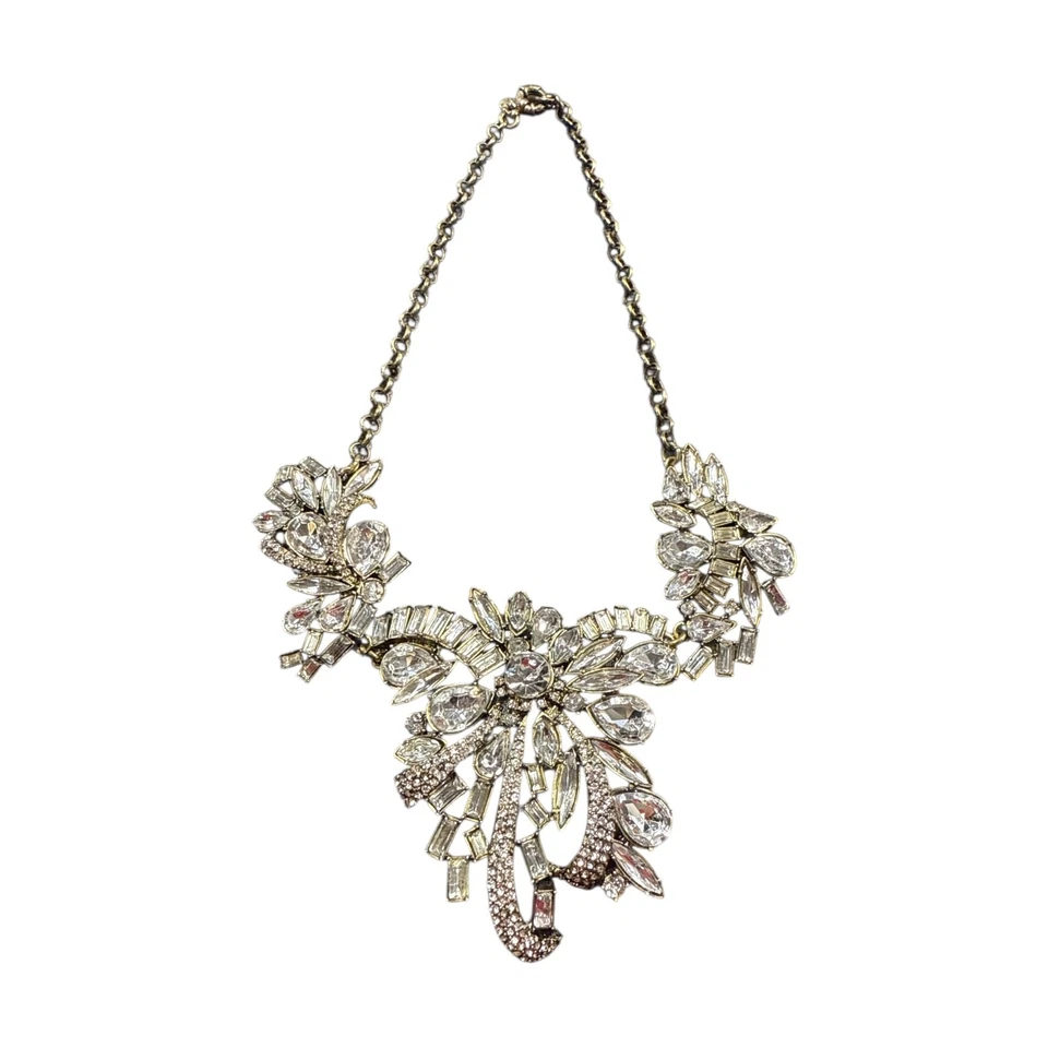 J. CREW 复古厚青铜透明水晶围兜声明项链 JC544 — 第 2/4 张图片