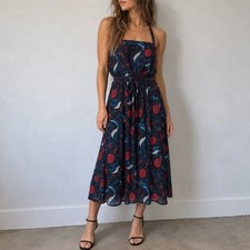 The Undress Black Floral Halter Changing Dress Size B SM-LG Cottagecore Boho
