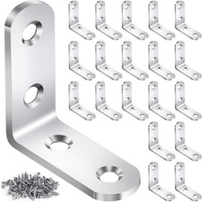 20PCS Stainless Steel L Brackets 90 Corner Brace w/80 Screws for Shelves Cabine
