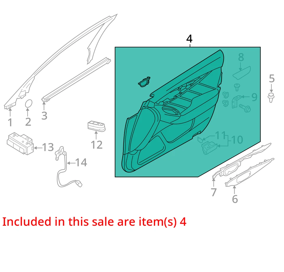 Fits 2016 - 2021 INFINITI Q50 Front RH Passenger Door Trim Panel Black OEM - Image 4 of 4