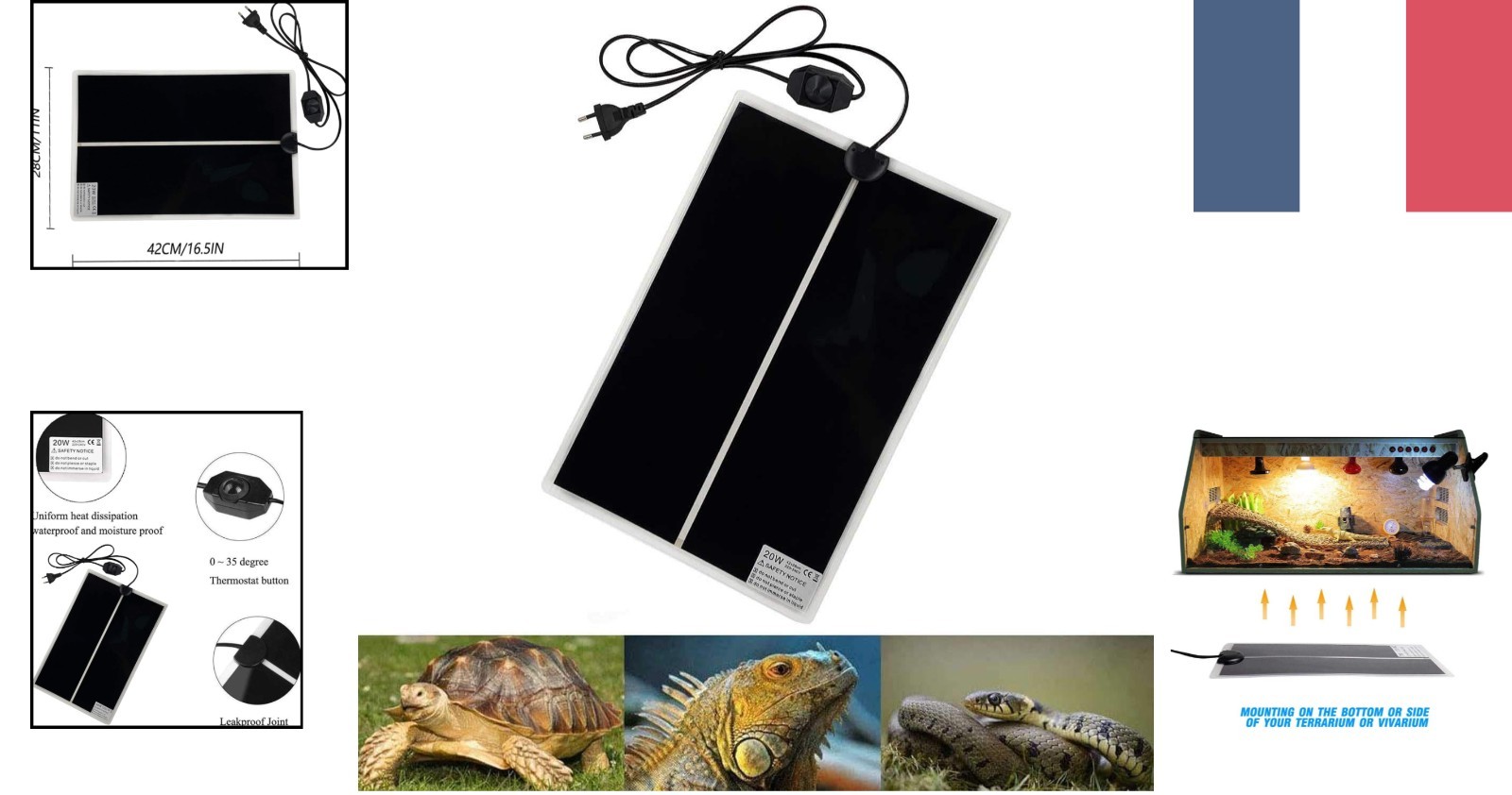 Chauffage Terrarium Étanche 42x28CM Évite le Coup de Froid des Amphibiens