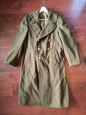Vintage 1940s US Army Wool Overcoat Great Coat 40R Double Breasted Olive Brown M
