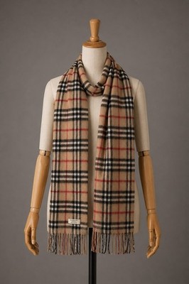 Vintage Burberry Nova Check Scarf 100% Cashmere Beige 160x30 cm
