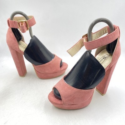 No Doubt rosa Wildleder Plateau High Heel Sandalen Gr. UK 3 Schuhe gold 5'' Absatz
