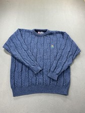 Vintage Chaps Ralph Lauren Sweater Mens Large Blue Crewneck Cable Knit USA 90s