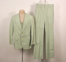 with imperfections Mens VTG 70s Light Green 3 PC Leisure Suit Sz 38 R 19 G2U