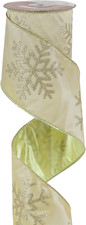 4 Inch Champagne Gold Snowflake Ribbon Satin Wired Christmas Tree Ribbon with Ch