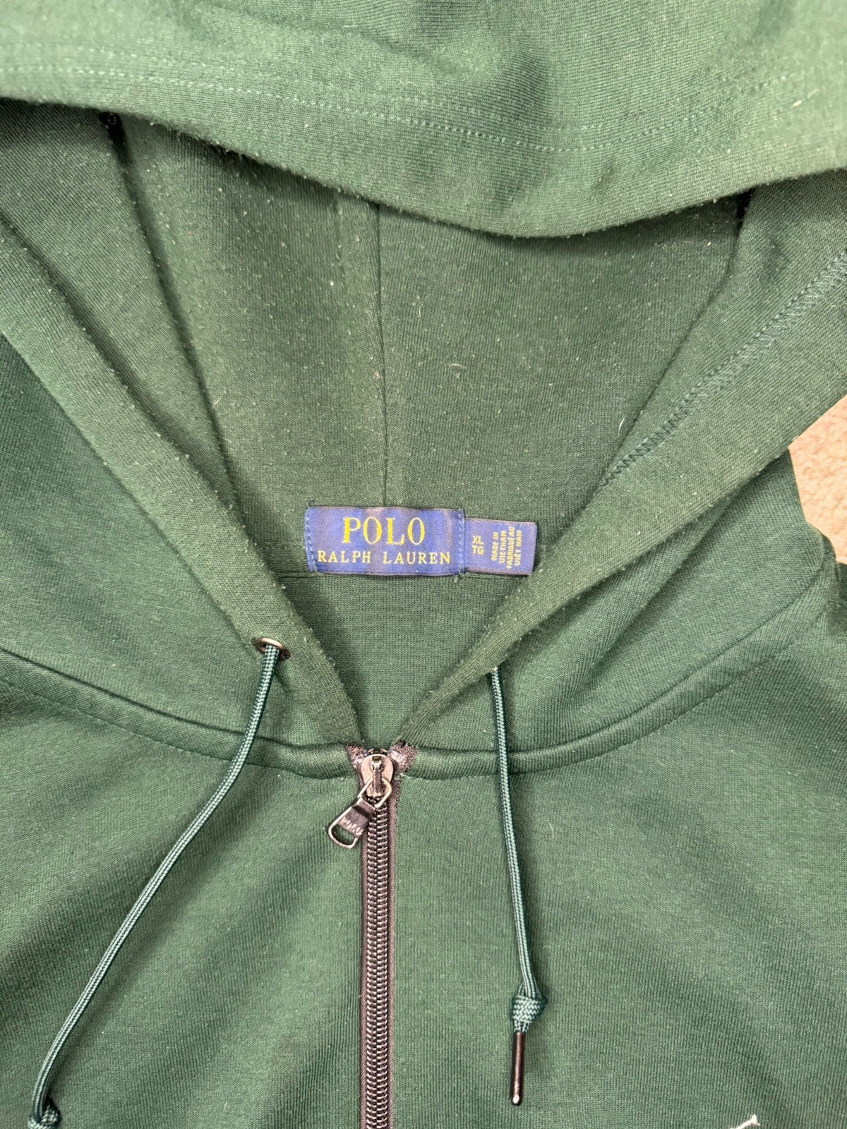 Polo Ralph Lauren verde pino full zip cappuccio bianco pony taglia XL