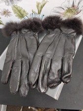 Women Leather Gloves with Fur Trim