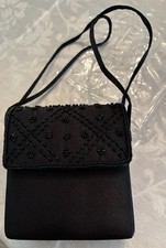 Black Beaded Satin Mini Evening Bag, Formal Handbag Wedding Prom Clutch Purse