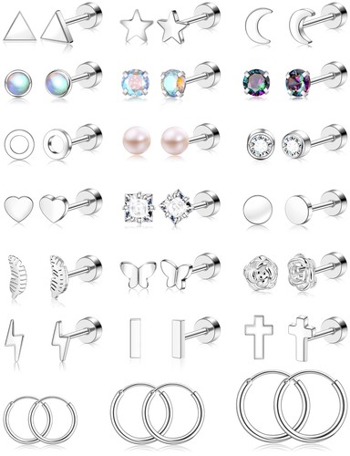 LYLYMIMI Surgical Stainless Steel Hypoallergenic Flat Back Stud Earrings for ...