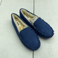 Floopi Blue Faux Suede Fur Lined Moccasin Slippers Women's Size 7