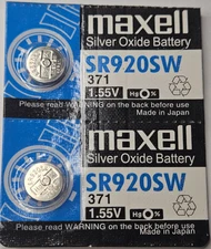 2 PACK MAXELL BLUE 371 SR920SW SR920 SILVER OXIDE (GOOD EXP 10/35) FREE SHIPPING