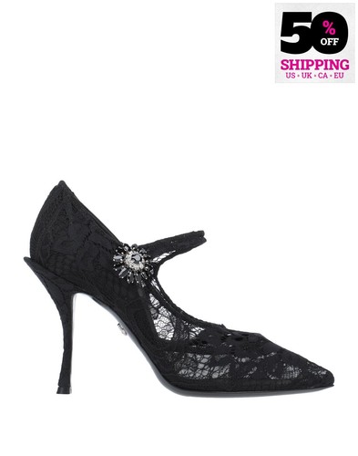 RRP€910 DOLCE & GABBANA Lace Court Shoes US8 UK5 EU38 Heel Rhinestone