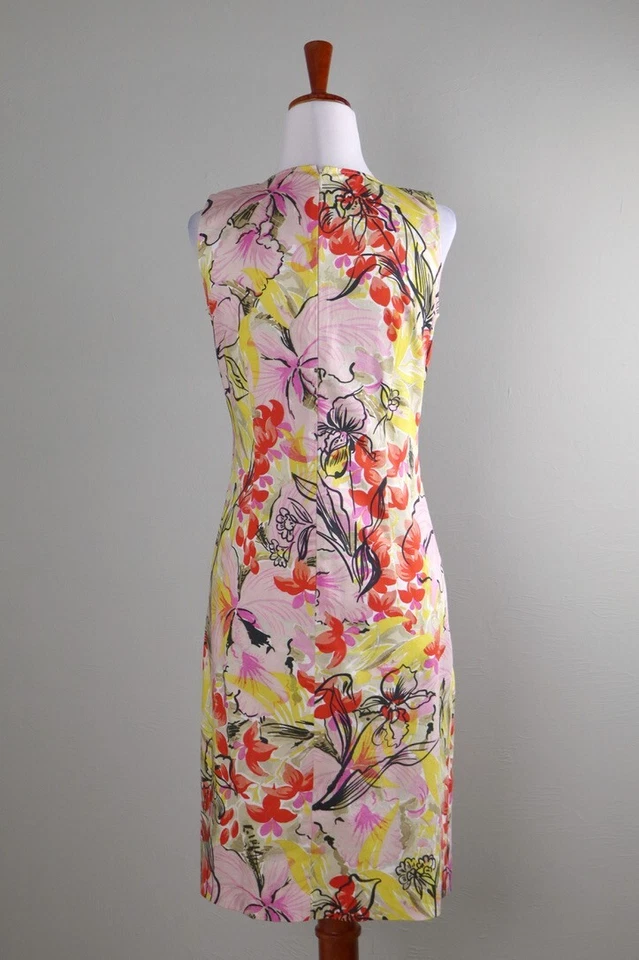 LEGGIADRO $495 Floral Printed V-Neck Sleeveless Cotton Sheath Dress Size 2 - Изображение 4 из 4