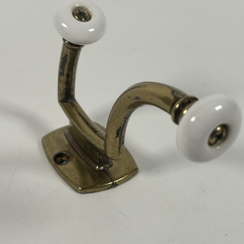 Vintage Brass Porcelain Knob Hooks Wall Mount Towel Hanger Coat Hooks - Picture 5 of 16