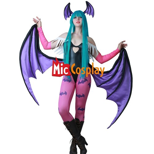 Mujer Morrigan Aensland Disfraz Cosplay con Alas Leggings - Imagen 21 de 25