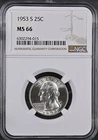 1953-S 25C Washington Quarter Dollar NGC  MS66   6302294-015