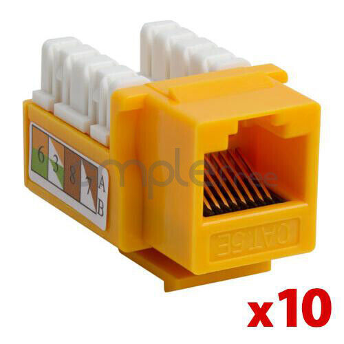 10 pack Cat5E Keystone Jack Punch Down RJ45 CAT5 Yellow - Imagen 2 de 4
