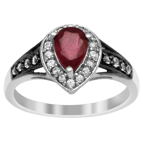 White Black Plated 925 Silver 1.24 Ctw Red Ruby Gemstone Solitaire Ring