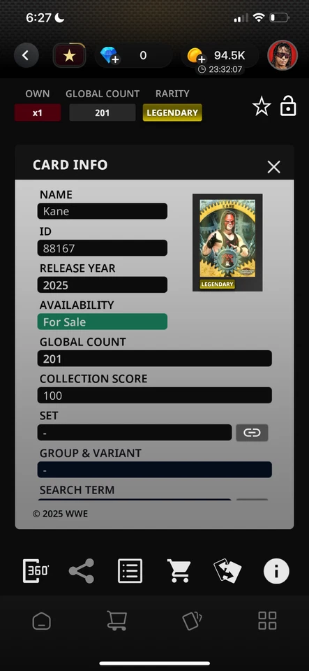 DIGITAL Topps WWE Slam Elimination Chamber 25 Kane Gold Chrome Relic - Image 2 of 2