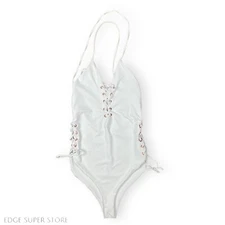 Forplay White One Piece Lace Up Open Sexy Bodycon Swim Bathing Suit Size Large