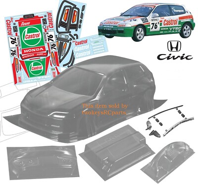 1:10 RC Clear Body Shell - Honda Civic with Castrol stickers 200mm