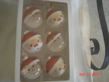 BOXED SET 6 KURT ADLER EUROPEAN STYLE GLASS SANTA & SNOWMAN HEAD ORNAMENTS