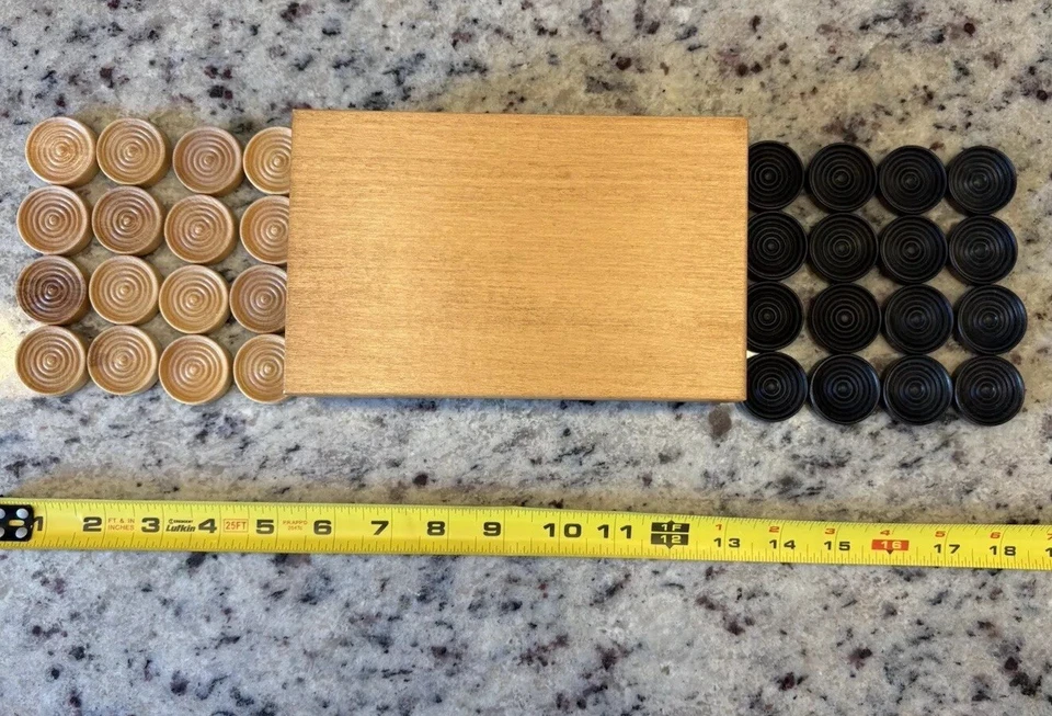 Vintage Draughts Set 16 Each Light And Dark With Wood Box-Made In Poland  - Image 2 of 4