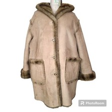 Dennis Basso Vintage Size 1x Tan Brown Faux Suede & Faux Fur Reversible Coat Euc