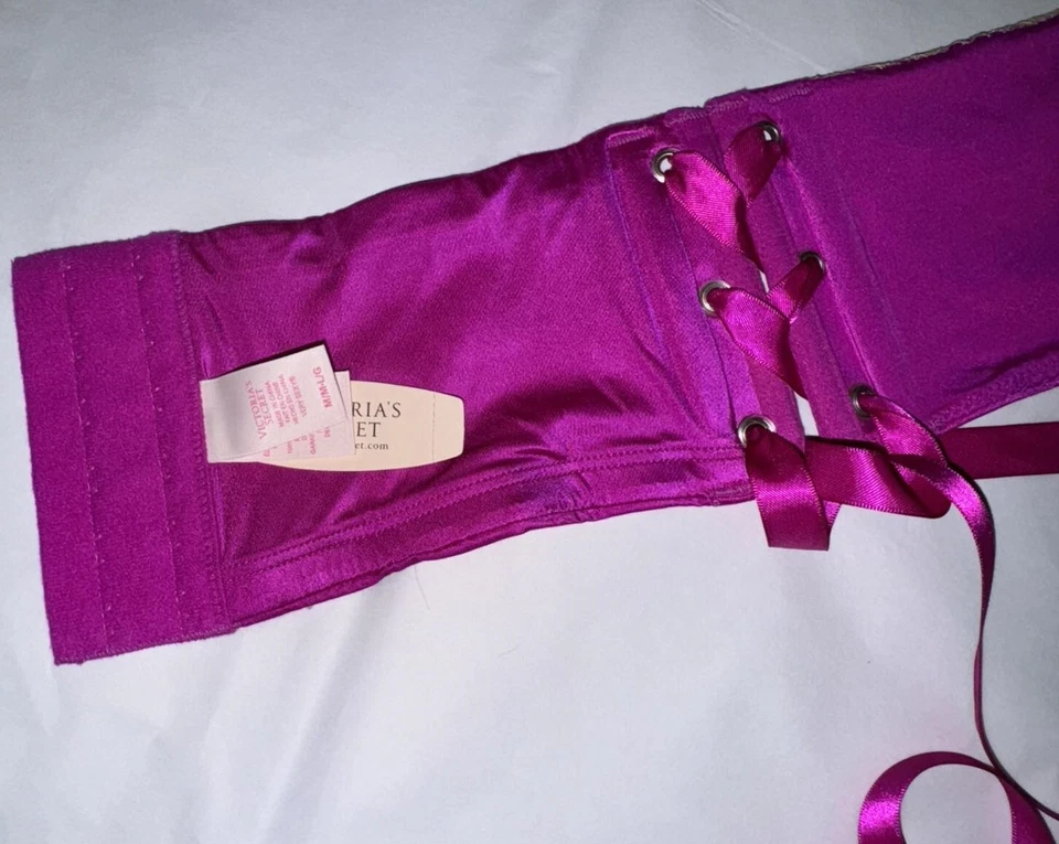 Cinturón ajustador de cintura VICTORIA'S SECRET de encaje magenta/dorado vintage 2012 ~ nuevo con etiquetas ~ M/L Foto 4 de 4